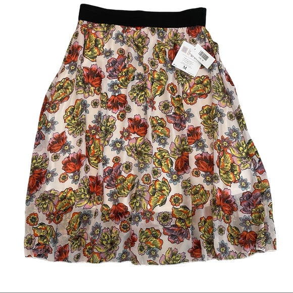 NWT LULAROE White Floral Sheer Lola Lined Skirt Size M